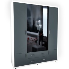 Dulap Torino cu oglinzi, 165 x 54 x 202 cm, Alb / Gri